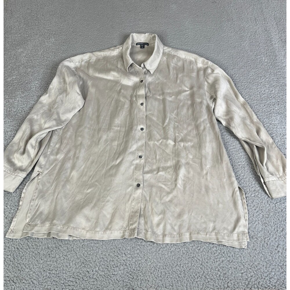 JAMES PERSE  Tunic Shirt Womens 2 Medium Taupe Button Front Long Neutral Top